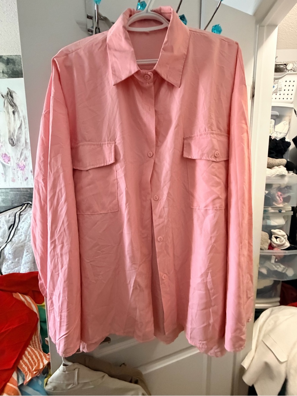 Women’s salmon Button-Up Shirt Jacket